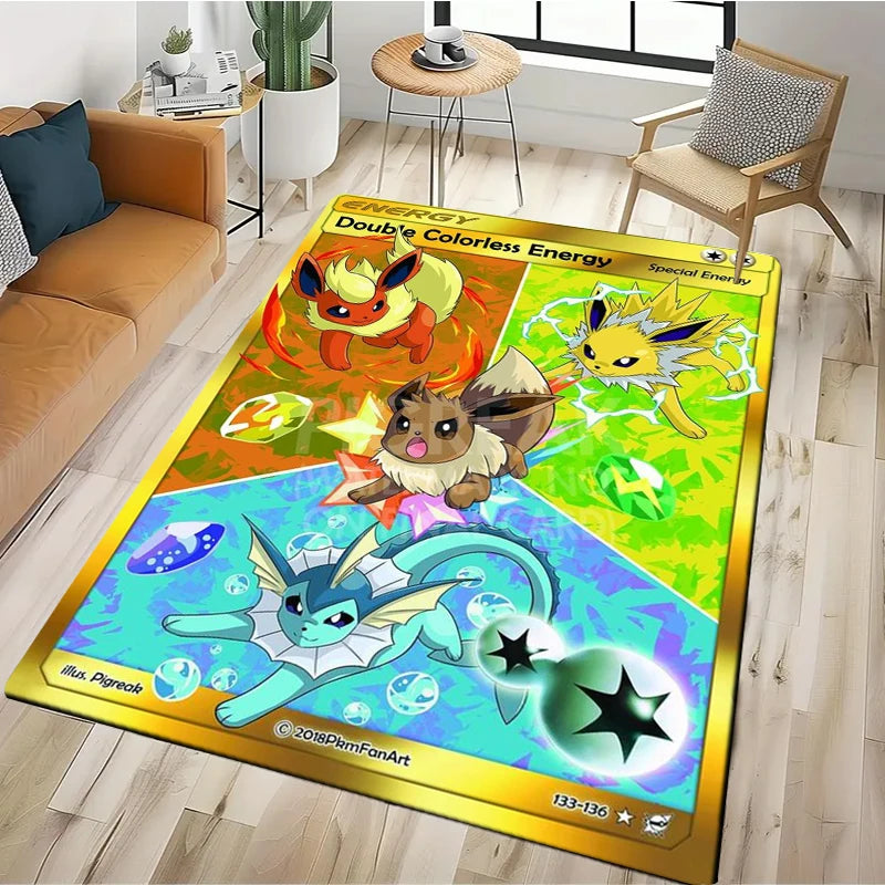 2025 New Cute Pikachu Pokemon Cartoon Card Rug Carpet for Living Room Bedroom Decor,Floor Mat Non-slip for Sofa Doormat Gift Kid