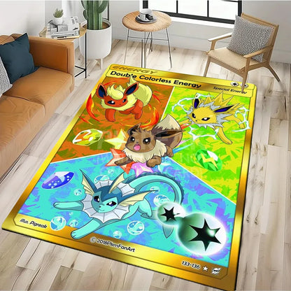 2025 New Cute Pikachu Pokemon Cartoon Card Rug Carpet for Living Room Bedroom Decor,Floor Mat Non-slip for Sofa Doormat Gift Kid