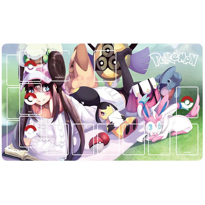 New 600x350mm PTCG Eevee Mewtwo Single Player Playmat Anime Cartoon Duel Disk Game Ash Ketchum Rubber Board Game Mat Toy Gifts