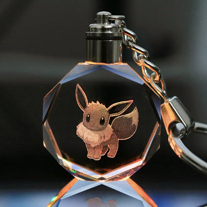 Pokemon Anime Pikachu Charmander Psyduck Snorlax Squirtle Fashion Keyring Bag Crystal Luminous LED Keychain Toy Birthday Gifts