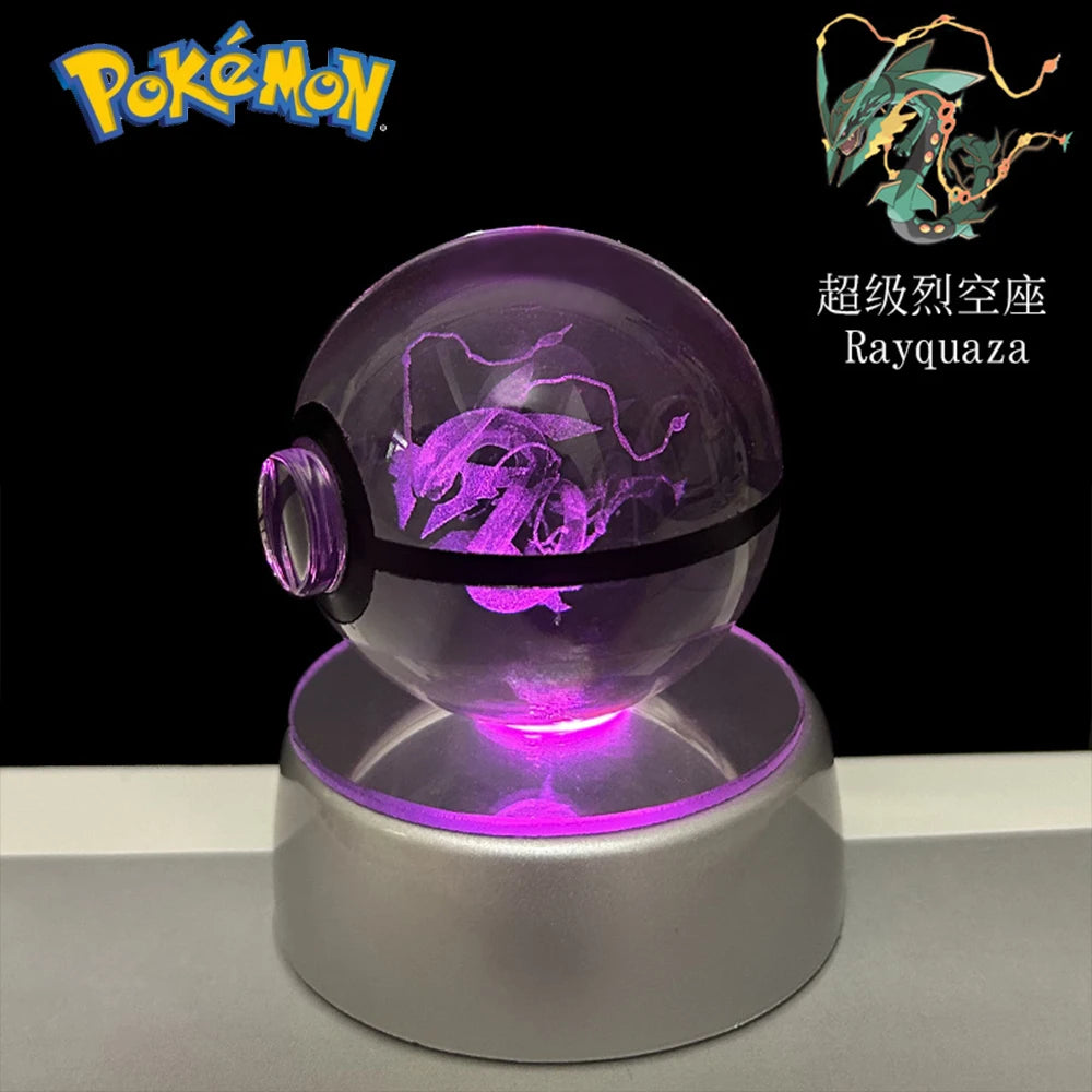 Pokemon 3D Crystal Ball Pikachu Gengar Eevee Mewtwo Anime Game Pokeball with Led Night Light Base Christmas Gift Home Decoration