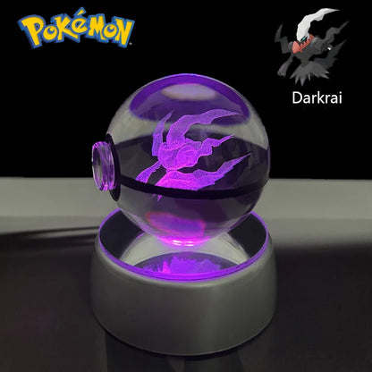 Pokemon 3D Crystal Ball Pikachu Gengar Eevee Mewtwo Anime Game Pokeball with Led Night Light Base Christmas Gift Home Decoration