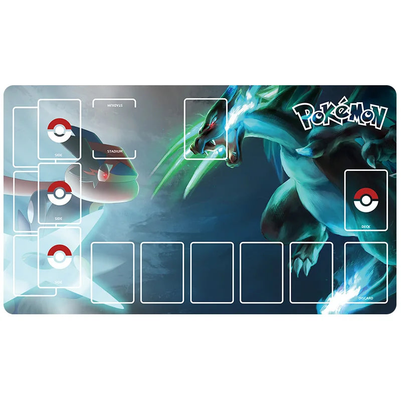 New 600x350mm PTCG Eevee Mewtwo Single Player Playmat Anime Cartoon Duel Disk Game Ash Ketchum Rubber Board Game Mat Toy Gifts
