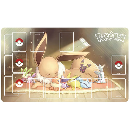 New 600x350mm PTCG Eevee Mewtwo Single Player Playmat Anime Cartoon Duel Disk Game Ash Ketchum Rubber Board Game Mat Toy Gifts