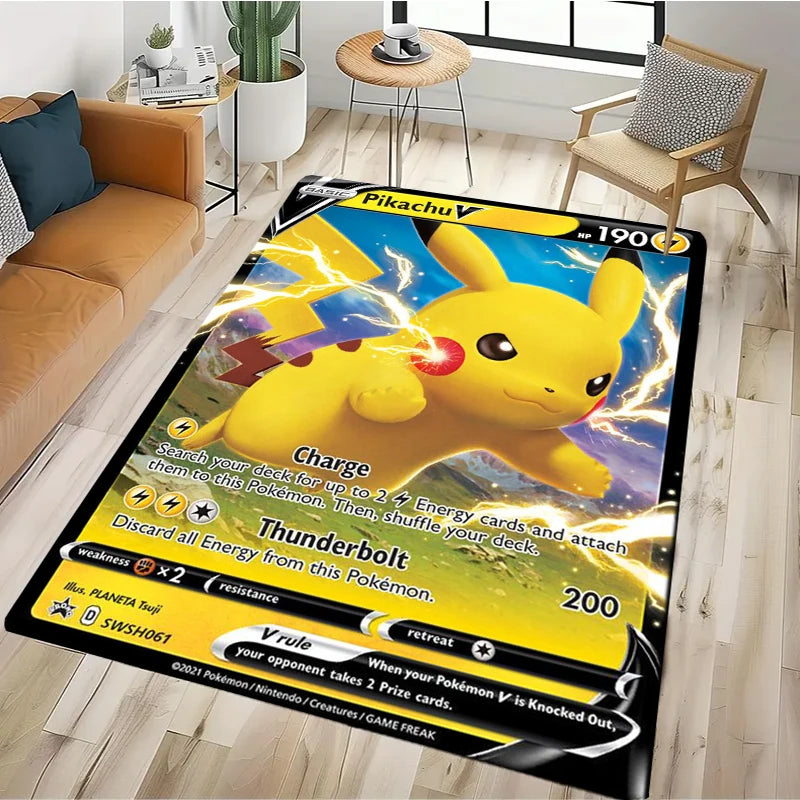 2025 New Cute Pikachu Pokemon Cartoon Card Rug Carpet for Living Room Bedroom Decor,Floor Mat Non-slip for Sofa Doormat Gift Kid