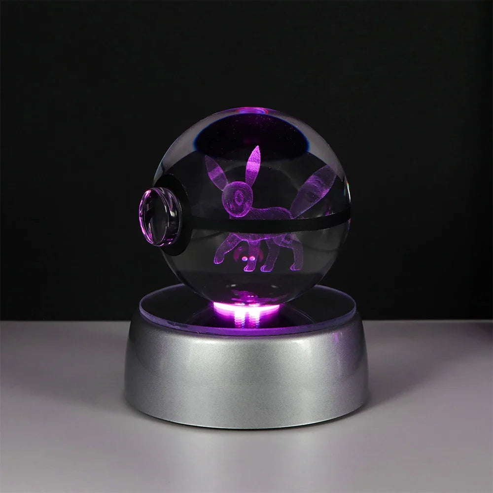 Pokemon 3D Crystal Ball Pikachu Gengar Eevee Mewtwo Anime Game Pokeball with Led Night Light Base Christmas Gift Home Decoration