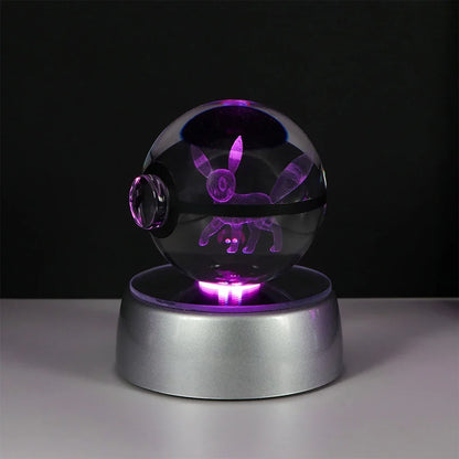 Pokemon 3D Crystal Ball Pikachu Gengar Eevee Mewtwo Anime Game Pokeball with Led Night Light Base Christmas Gift Home Decoration