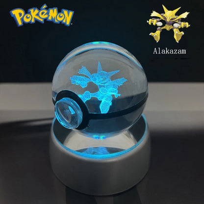Pokemon 3D Crystal Ball Pikachu Gengar Eevee Mewtwo Anime Game Pokeball with Led Night Light Base Christmas Gift Home Decoration