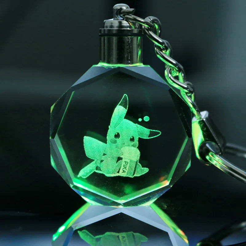 Pokemon Anime Pikachu Charmander Psyduck Snorlax Squirtle Fashion Keyring Bag Crystal Luminous LED Keychain Toy Birthday Gifts