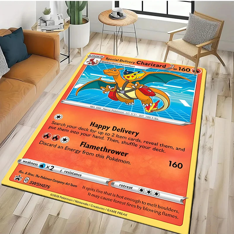 2025 New Cute Pikachu Pokemon Cartoon Card Rug Carpet for Living Room Bedroom Decor,Floor Mat Non-slip for Sofa Doormat Gift Kid