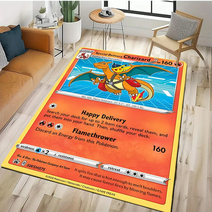 2025 New Cute Pikachu Pokemon Cartoon Card Rug Carpet for Living Room Bedroom Decor,Floor Mat Non-slip for Sofa Doormat Gift Kid