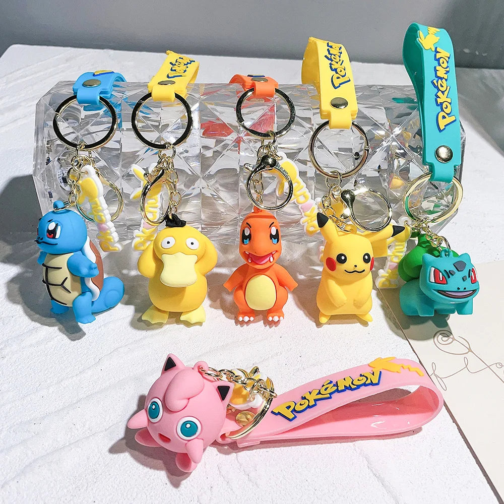 Pokemon Keychain  Anime Cartoon Pikachu Creative Key Chain Ornaments Dolls Eevee Psyduck Rowlet for Kids Toys Bag Pendant Gifts