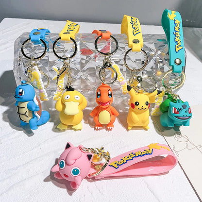 Pokemon Keychain  Anime Cartoon Pikachu Creative Key Chain Ornaments Dolls Eevee Psyduck Rowlet for Kids Toys Bag Pendant Gifts