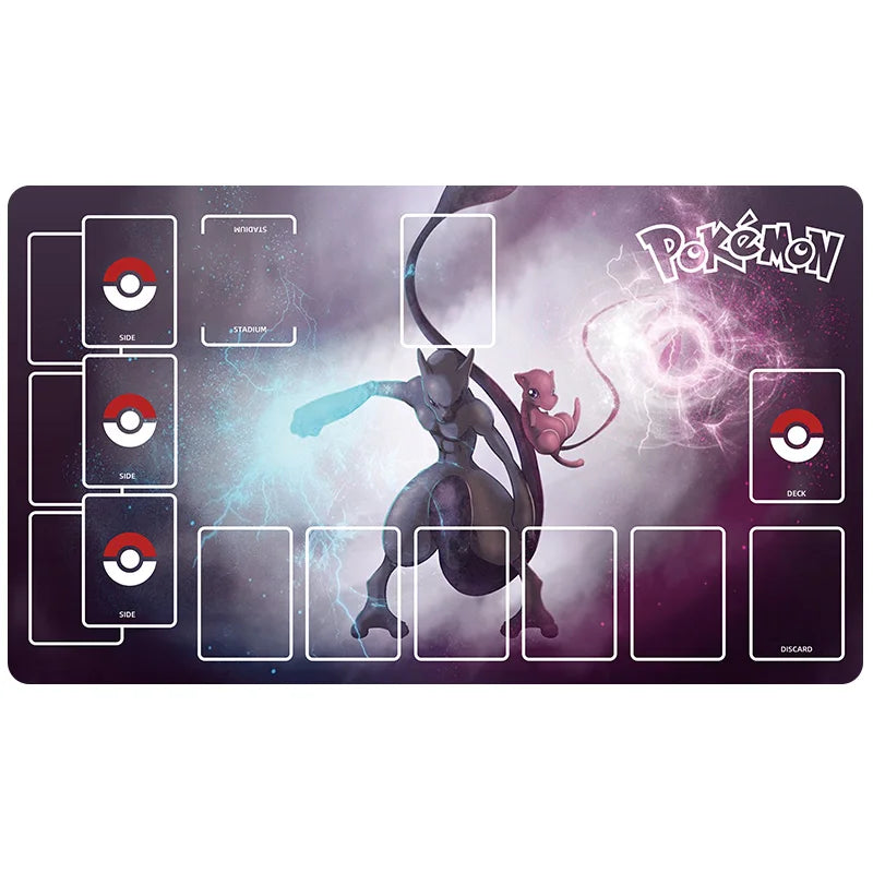New 600x350mm PTCG Eevee Mewtwo Single Player Playmat Anime Cartoon Duel Disk Game Ash Ketchum Rubber Board Game Mat Toy Gifts