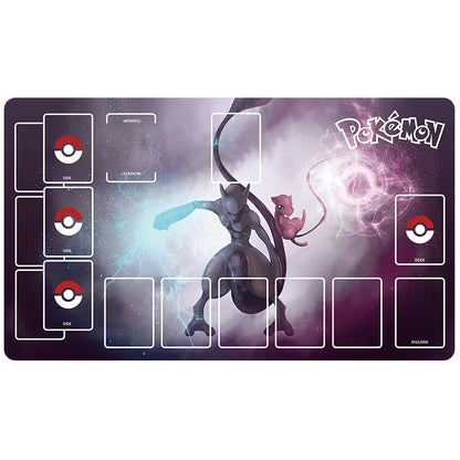 New 600x350mm PTCG Eevee Mewtwo Single Player Playmat Anime Cartoon Duel Disk Game Ash Ketchum Rubber Board Game Mat Toy Gifts