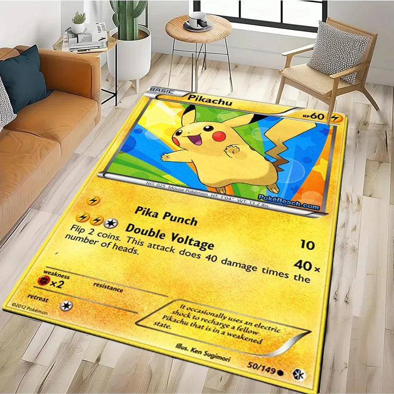 2025 New Cute Pikachu Pokemon Cartoon Card Rug Carpet for Living Room Bedroom Decor,Floor Mat Non-slip for Sofa Doormat Gift Kid