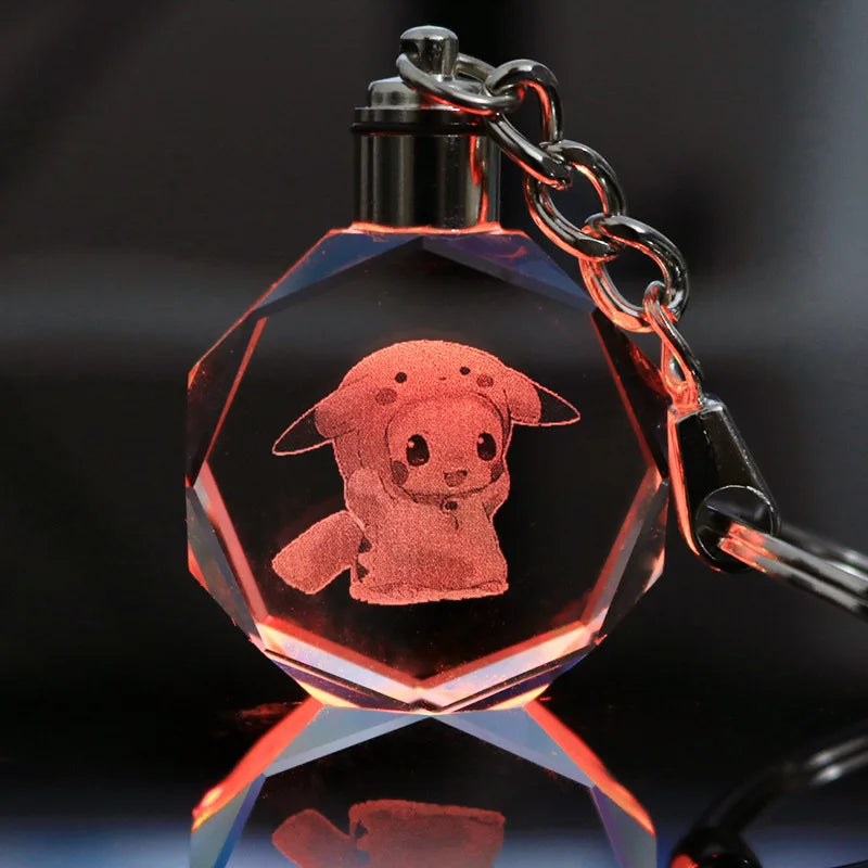 Pokemon Anime Pikachu Charmander Psyduck Snorlax Squirtle Fashion Keyring Bag Crystal Luminous LED Keychain Toy Birthday Gifts