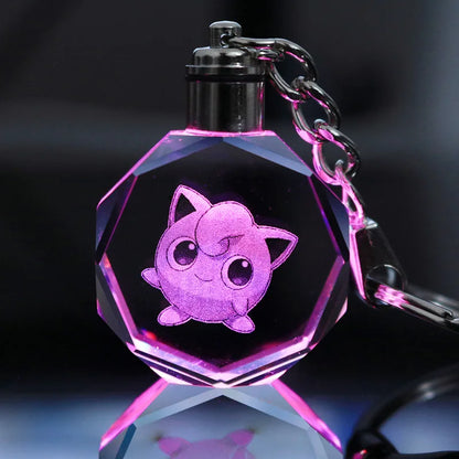 Pokemon Anime Pikachu Charmander Psyduck Snorlax Squirtle Fashion Keyring Bag Crystal Luminous LED Keychain Toy Birthday Gifts