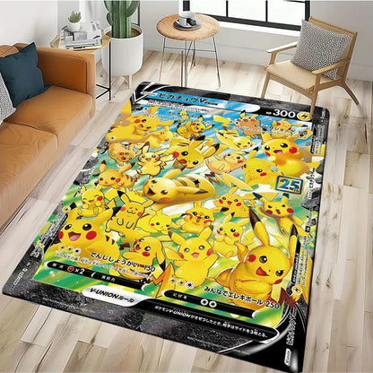 2025 New Cute Pikachu Pokemon Cartoon Card Rug Carpet for Living Room Bedroom Decor,Floor Mat Non-slip for Sofa Doormat Gift Kid