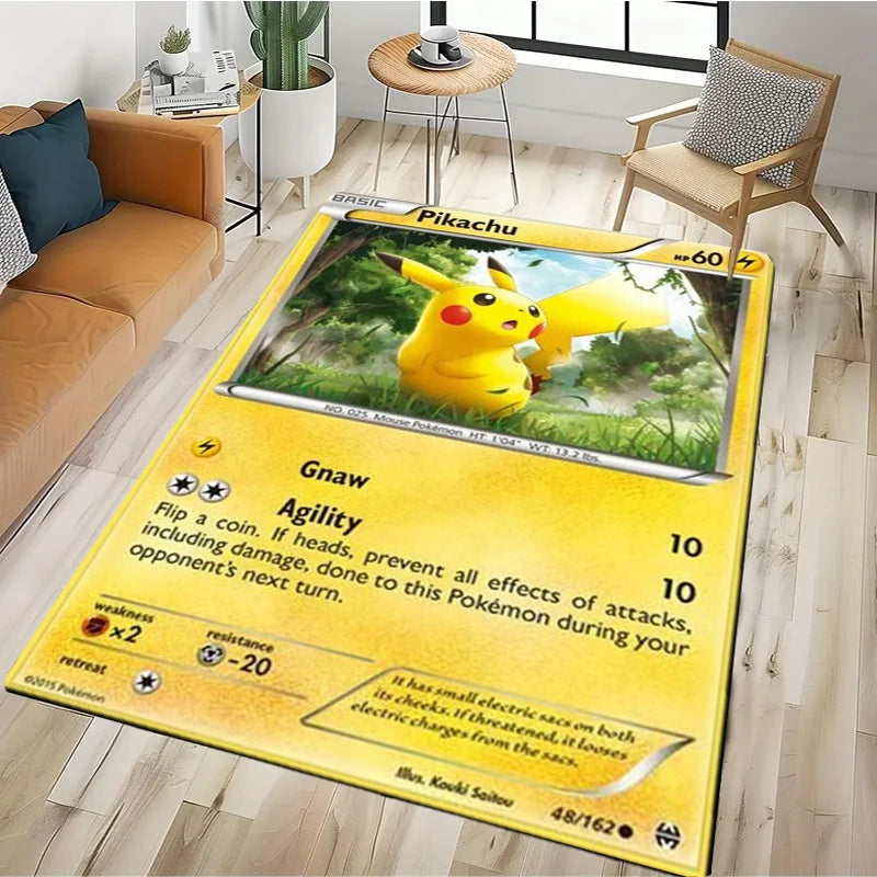 2025 New Cute Pikachu Pokemon Cartoon Card Rug Carpet for Living Room Bedroom Decor,Floor Mat Non-slip for Sofa Doormat Gift Kid
