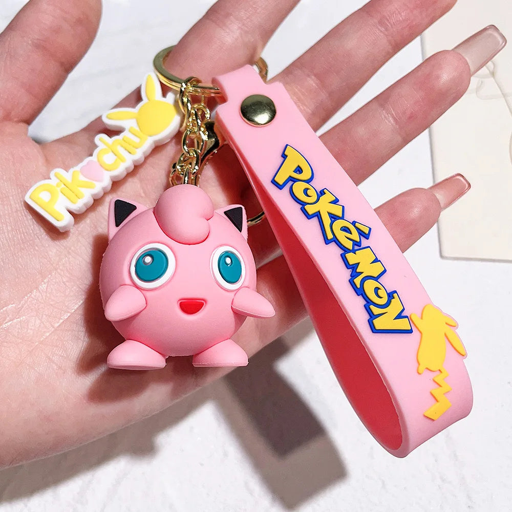 Pokemon Keychain  Anime Cartoon Pikachu Creative Key Chain Ornaments Dolls Eevee Psyduck Rowlet for Kids Toys Bag Pendant Gifts