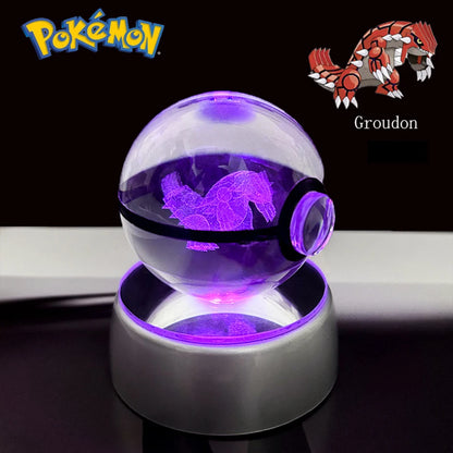 Pokemon 3D Crystal Ball Pikachu Gengar Eevee Mewtwo Anime Game Pokeball with Led Night Light Base Christmas Gift Home Decoration