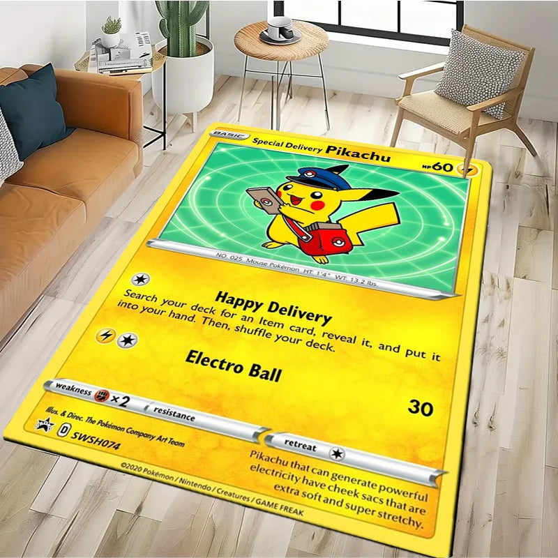 2025 New Cute Pikachu Pokemon Cartoon Card Rug Carpet for Living Room Bedroom Decor,Floor Mat Non-slip for Sofa Doormat Gift Kid