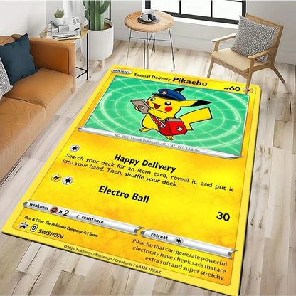 2025 New Cute Pikachu Pokemon Cartoon Card Rug Carpet for Living Room Bedroom Decor,Floor Mat Non-slip for Sofa Doormat Gift Kid