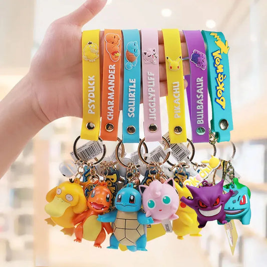 Pokemon Keychain  Anime Cartoon Pikachu Creative Key Chain Ornaments Dolls Eevee Psyduck Rowlet for Kids Toys Bag Pendant Gifts