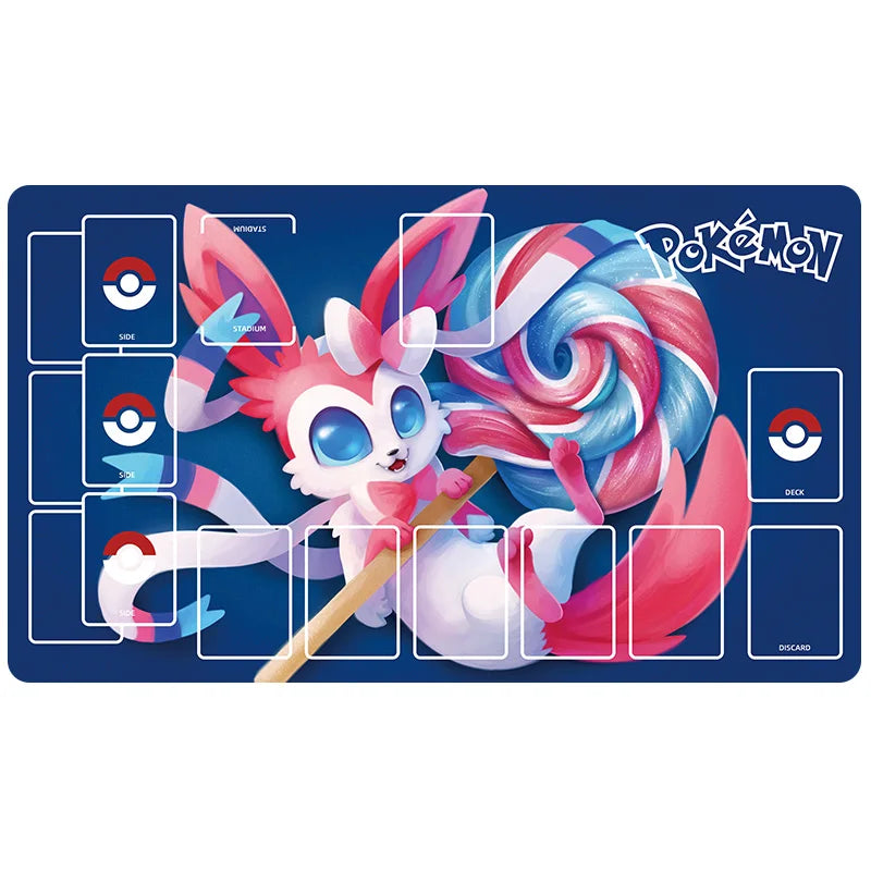 New 600x350mm PTCG Eevee Mewtwo Single Player Playmat Anime Cartoon Duel Disk Game Ash Ketchum Rubber Board Game Mat Toy Gifts