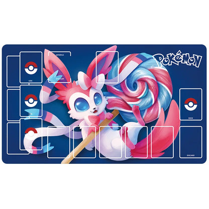 New 600x350mm PTCG Eevee Mewtwo Single Player Playmat Anime Cartoon Duel Disk Game Ash Ketchum Rubber Board Game Mat Toy Gifts