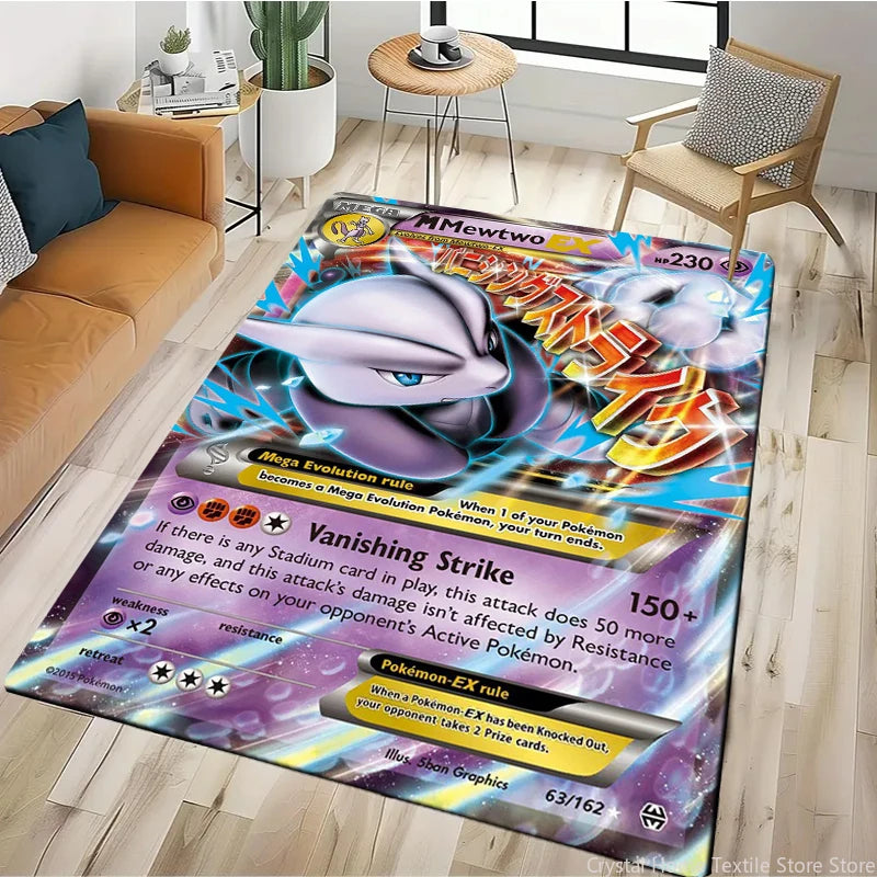 2025 New Cute Pikachu Pokemon Cartoon Card Rug Carpet for Living Room Bedroom Decor,Floor Mat Non-slip for Sofa Doormat Gift Kid