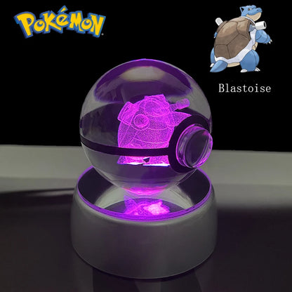 Pokemon 3D Crystal Ball Pikachu Gengar Eevee Mewtwo Anime Game Pokeball with Led Night Light Base Christmas Gift Home Decoration