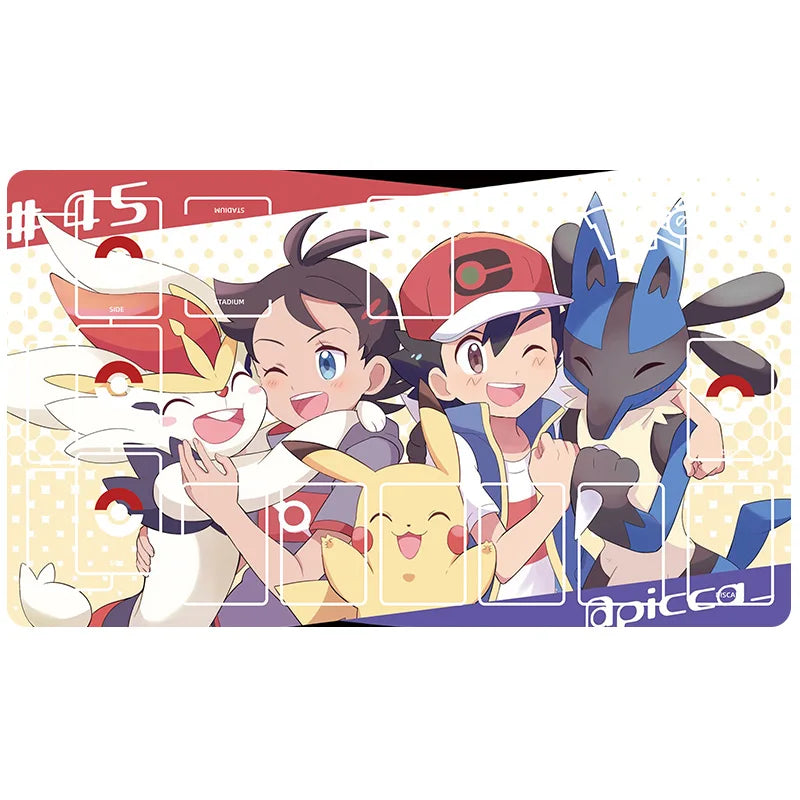 New 600x350mm PTCG Eevee Mewtwo Single Player Playmat Anime Cartoon Duel Disk Game Ash Ketchum Rubber Board Game Mat Toy Gifts