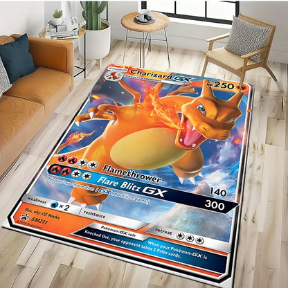 2025 New Cute Pikachu Pokemon Cartoon Card Rug Carpet for Living Room Bedroom Decor,Floor Mat Non-slip for Sofa Doormat Gift Kid