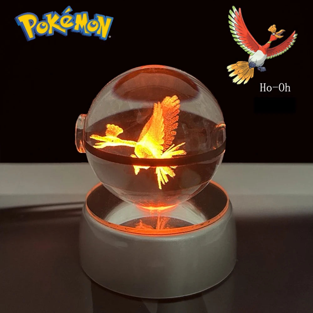 Pokemon 3D Crystal Ball Pikachu Gengar Eevee Mewtwo Anime Game Pokeball with Led Night Light Base Christmas Gift Home Decoration