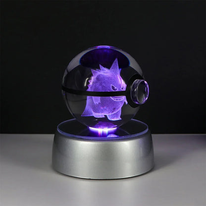 Pokemon 3D Crystal Ball Pikachu Gengar Eevee Mewtwo Anime Game Pokeball with Led Night Light Base Christmas Gift Home Decoration