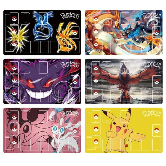 New 600x350mm PTCG Eevee Mewtwo Single Player Playmat Anime Cartoon Duel Disk Game Ash Ketchum Rubber Board Game Mat Toy Gifts