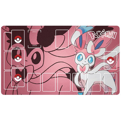 New 600x350mm PTCG Eevee Mewtwo Single Player Playmat Anime Cartoon Duel Disk Game Ash Ketchum Rubber Board Game Mat Toy Gifts