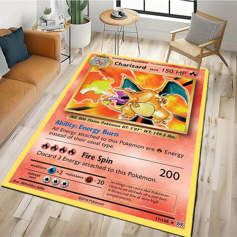 2025 New Cute Pikachu Pokemon Cartoon Card Rug Carpet for Living Room Bedroom Decor,Floor Mat Non-slip for Sofa Doormat Gift Kid