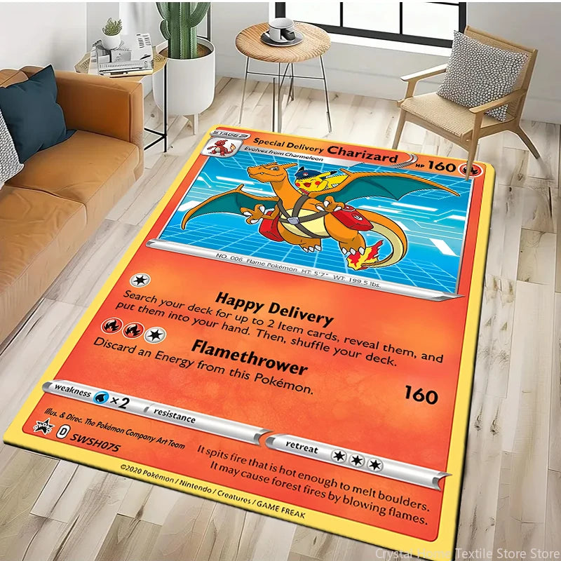 2025 New Cute Pikachu Pokemon Cartoon Card Rug Carpet for Living Room Bedroom Decor,Floor Mat Non-slip for Sofa Doormat Gift Kid