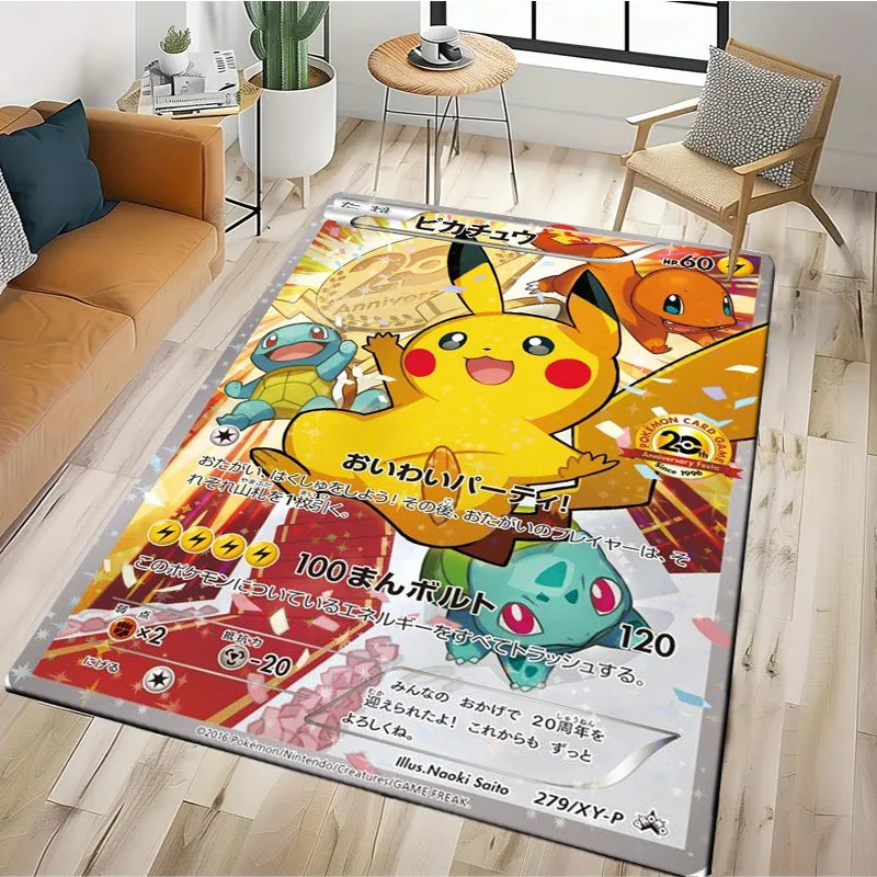 2025 New Cute Pikachu Pokemon Cartoon Card Rug Carpet for Living Room Bedroom Decor,Floor Mat Non-slip for Sofa Doormat Gift Kid