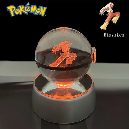 Pokemon 3D Crystal Ball Pikachu Gengar Eevee Mewtwo Anime Game Pokeball with Led Night Light Base Christmas Gift Home Decoration