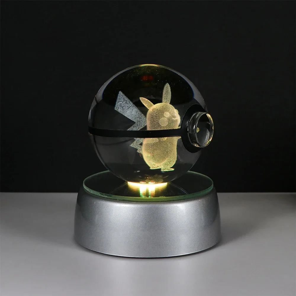 Pokemon 3D Crystal Ball Pikachu Gengar Eevee Mewtwo Anime Game Pokeball with Led Night Light Base Christmas Gift Home Decoration