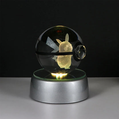 Pokemon 3D Crystal Ball Pikachu Gengar Eevee Mewtwo Anime Game Pokeball with Led Night Light Base Christmas Gift Home Decoration