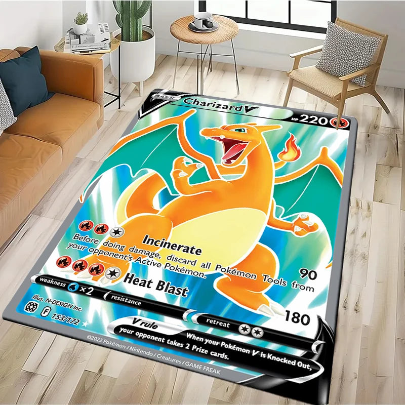 2025 New Cute Pikachu Pokemon Cartoon Card Rug Carpet for Living Room Bedroom Decor,Floor Mat Non-slip for Sofa Doormat Gift Kid
