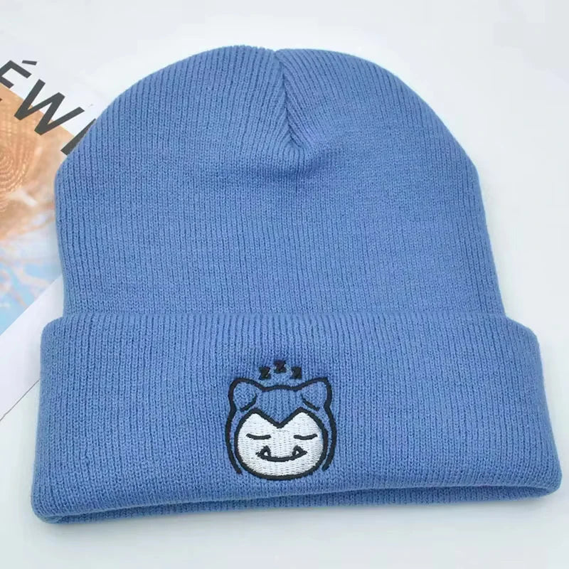Pokemon Snorlax Ditto Psyduck Beanies Women Winter Warm Hat Anime Solid Color Funny Embroidery Cap for Men Knitted Bonnet Unisex