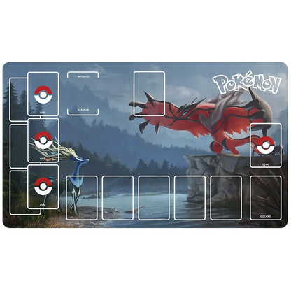 New 600x350mm PTCG Eevee Mewtwo Single Player Playmat Anime Cartoon Duel Disk Game Ash Ketchum Rubber Board Game Mat Toy Gifts