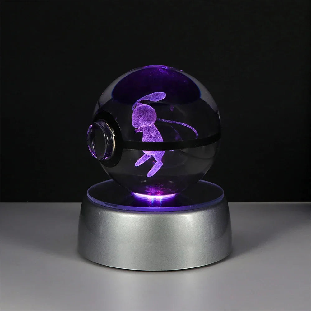 Pokemon 3D Crystal Ball Pikachu Gengar Eevee Mewtwo Anime Game Pokeball with Led Night Light Base Christmas Gift Home Decoration