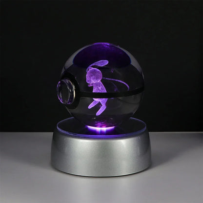 Pokemon 3D Crystal Ball Pikachu Gengar Eevee Mewtwo Anime Game Pokeball with Led Night Light Base Christmas Gift Home Decoration